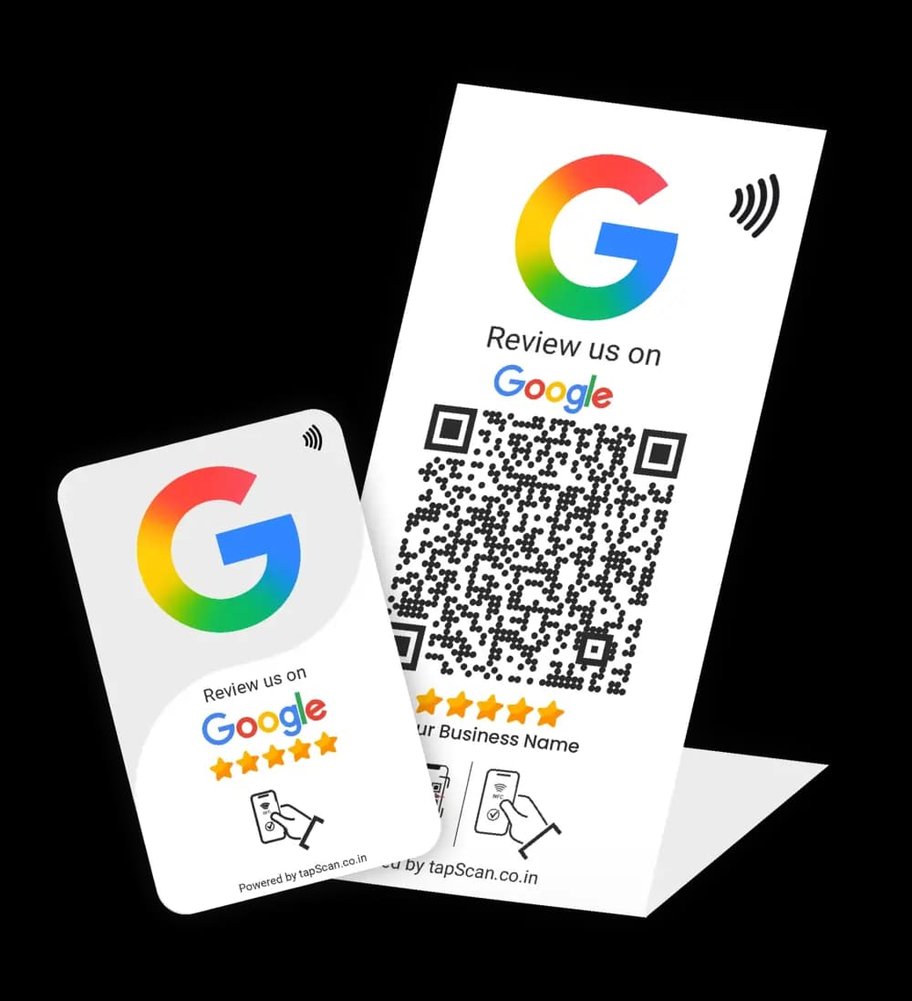 Original TapScan Google Review card and standee combo